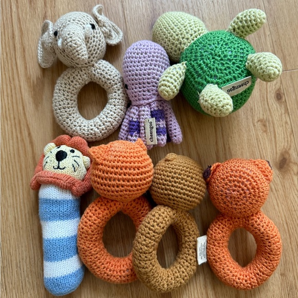 ✨ lot of 6 cheengoo knit animal rattle baby elephant, fox, bear, turtle, octopus - Picture 11 of 11